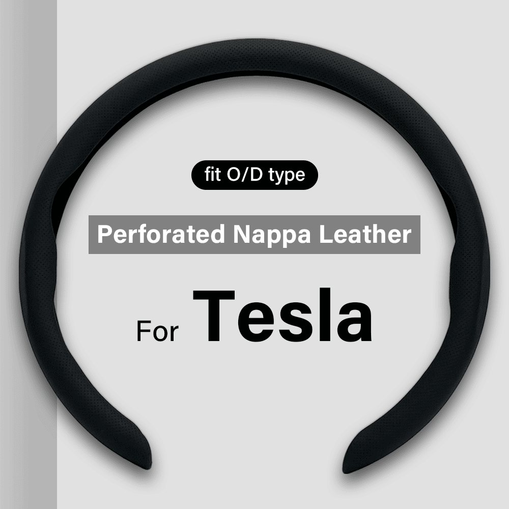 For Tesla Modle 3 S X Y Ultra-thin Nappa Leather Steering Wheel Cover, Clip on Breathable and Anti-Slip Design, Black Car Accessories Fit for 14.5”-15”