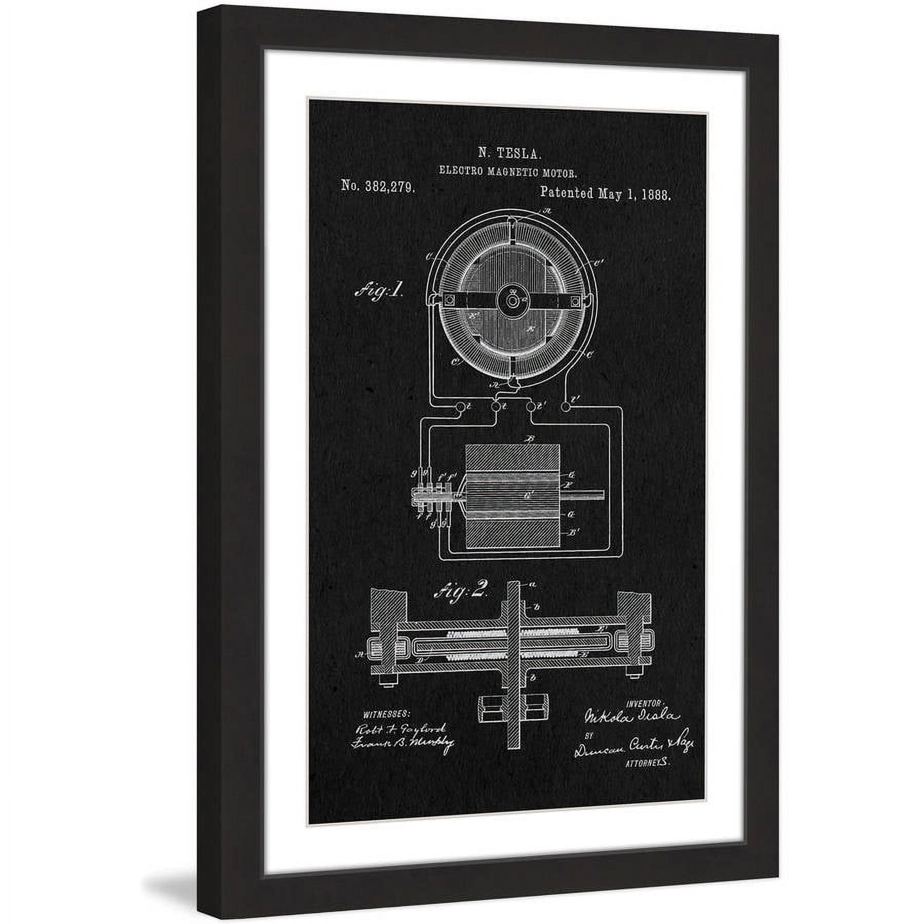 "Tesla Motor 1888 Black Paper" Framed Painting Print
