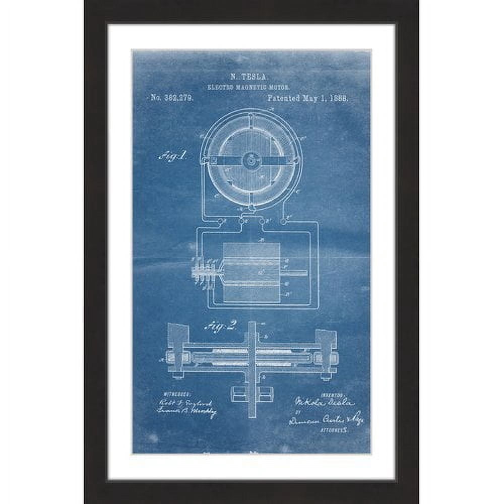 "Tesla Motor 1888 Blueprint" Framed Painting Print