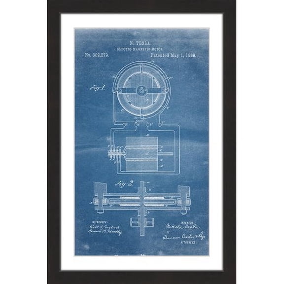 "Tesla Motor 1888 Blueprint" Framed Painting Print