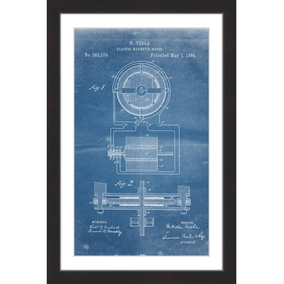 "Tesla Motor 1888 Blueprint" Framed Painting Print