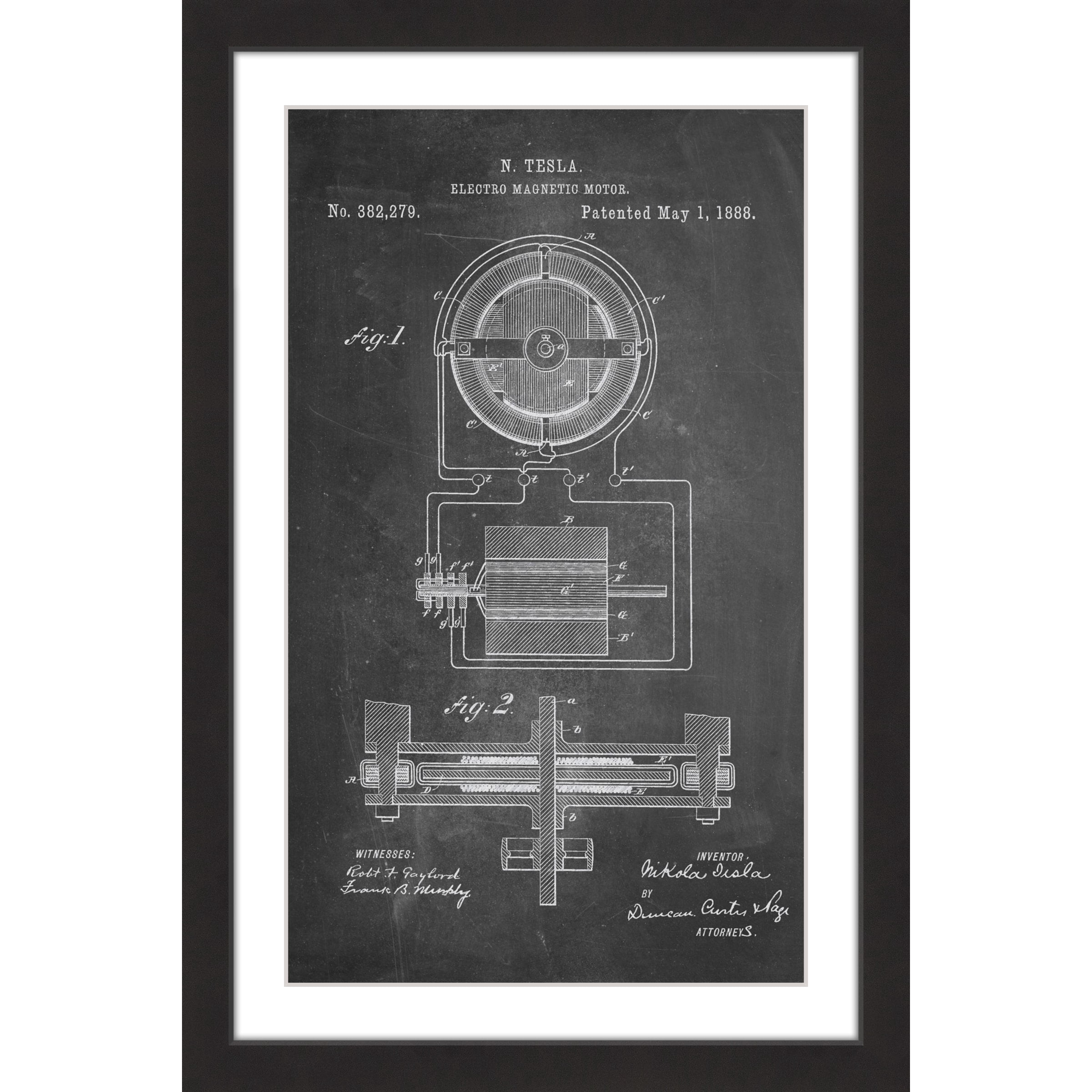"Tesla Motor 1888 Chalk" Framed Painting Print