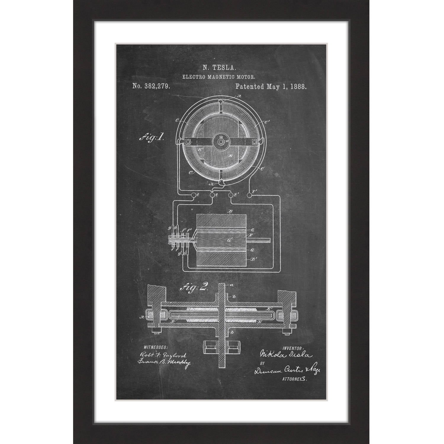"Tesla Motor 1888 Chalk" Framed Painting Print