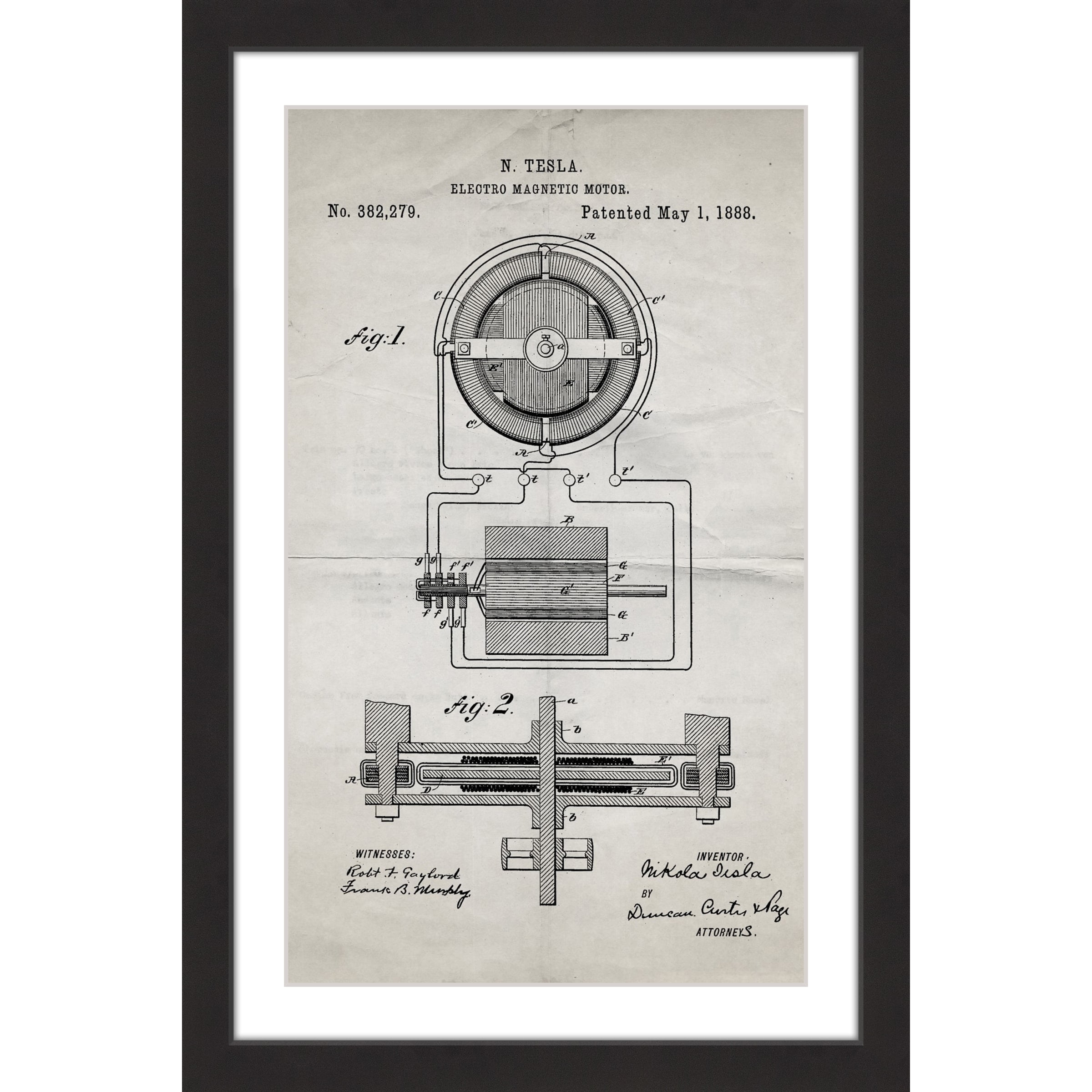 "Tesla Motor 1888 Old Paper" Framed Painting Print