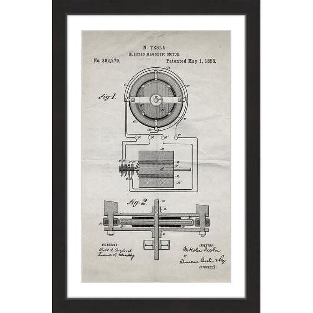 "Tesla Motor 1888 Old Paper" Framed Painting Print