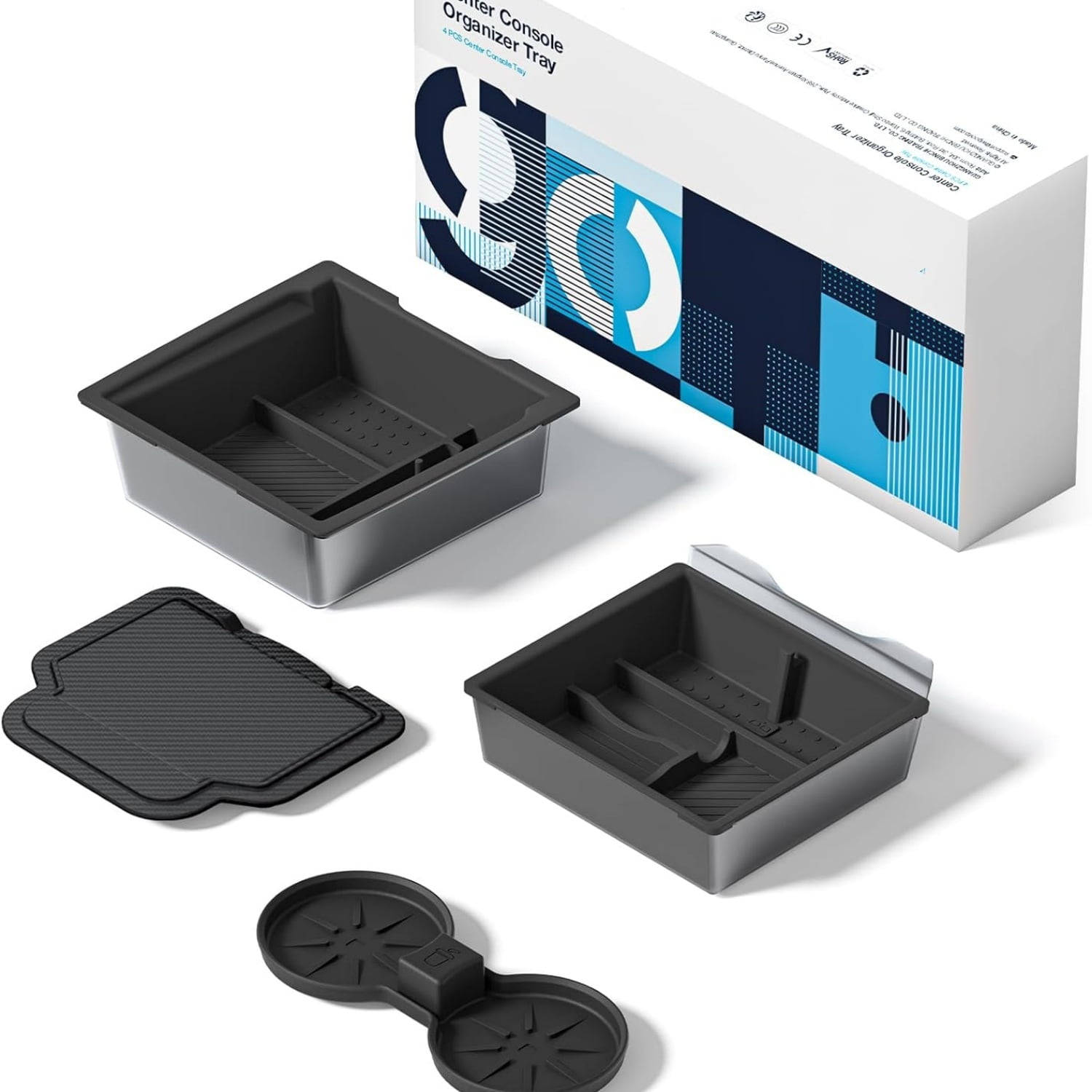 Tesla New Model Y Juniper & Model 3 Center Console Organizer [Double Layer Space, Slide Smoothly] Model 3 (2024~2025)/New Model Y Juniper Accessories, 4PCS Black
