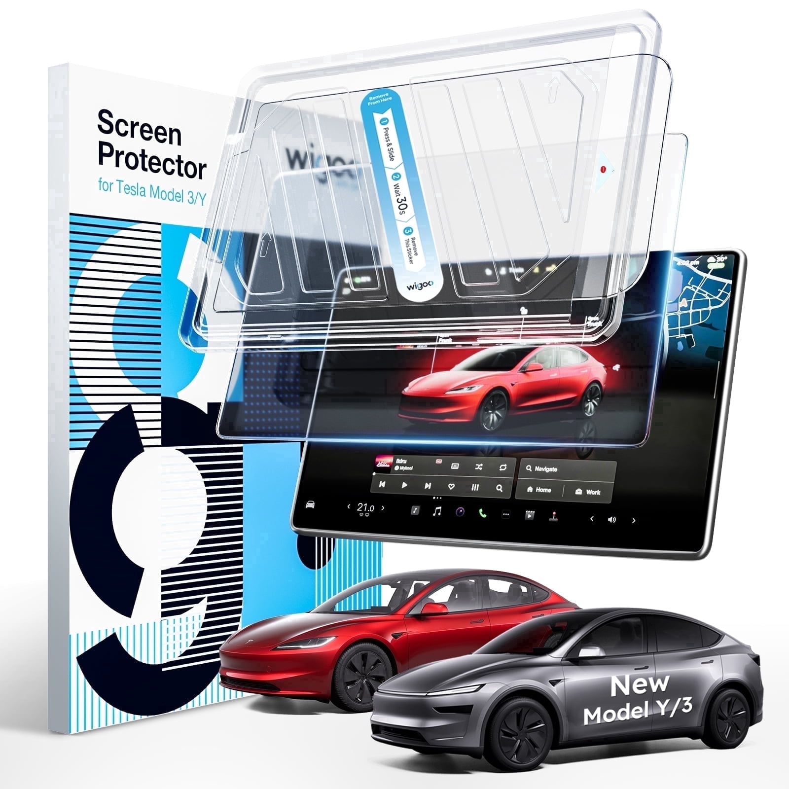 Wigoo Tesla New Model Y Juniper & Model 3 Highland Screen Protector Matte [No Glare & Fingerprint], 15.4" Tempered Glass Protector Accessories with Alignment Kit