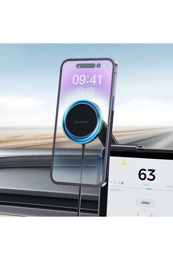 Tesla Phone Mount Wireless Charging for MagSafe, Magnetic Tesla Phone Holder for Tesla Model 3 Model Y, Tesla Model 3/Y Accessories 2023 Fits All Phones