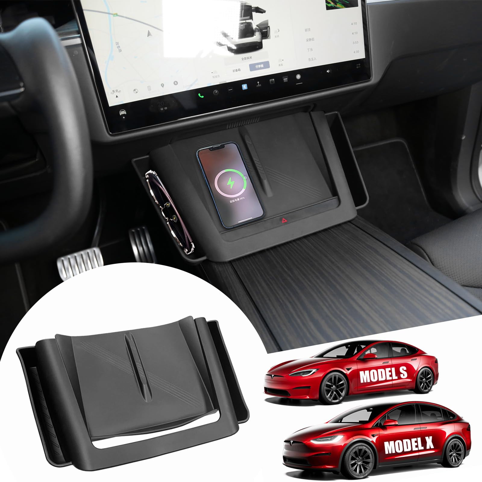 for Tesla S X Wireless Charging Mat RAZOVEYI Center Console Wireless