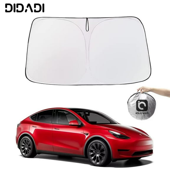 Tesla Windshield Sunshade for Model 3&Model Y, DIDADI 240T Polyester Shield for Tesla Sun shade, Superior UV & Heat Protection Tesla Sunshades, Car Interior Tesla Accessories for Summer