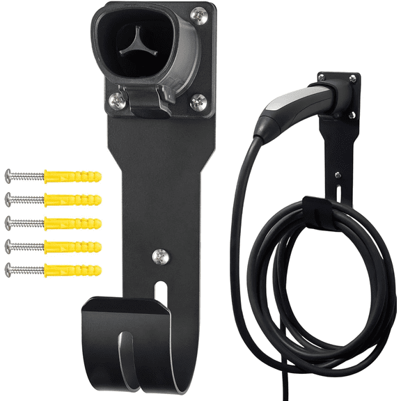 SKSOYT Tesla Charger Holder Wall Mount - Secure Lock & Easy Snap-in J-Hook Dock for Model 3/Y/X/S, Heavy Duty Steel Cord Organizer with NACS Connector