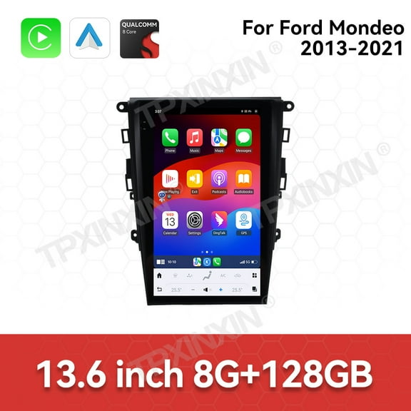 Tesla style Car Radio for Ford Mondeo 2013-2021 Stereo Replacment Android 13 with Wireless CarPlay & Android Auto 13.6 inch Touch Screen GPS Navigation WiFi GPS /Bluetooth5.0 DSP FM AM Radio