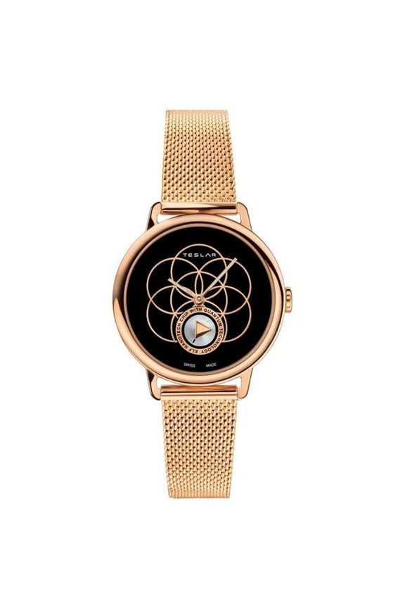 WTTM004 36 mm Re-Balance T-2 Black Dial Womens Watch, Rose Gold Strap