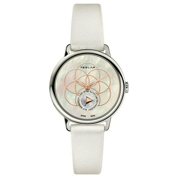 Teslar WTTM001 36 mm Re-Balance T-2 Mother of Pearl Dial Womens Watch, White Strap