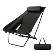 Tesleader Folding Moon Chair, Portable Lightweight Camping Chair with Side Pocket, Black