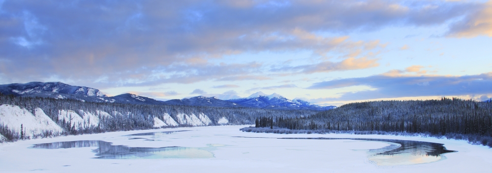 Teslin River At Sunset Teslin Yukon Canvas Art - Robert Postma Design Pics (36 x 12)