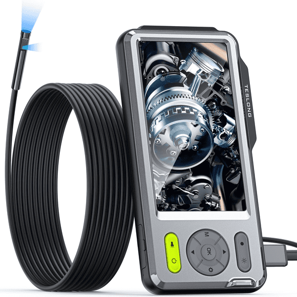 Teslong Endoscope with Light, Dual Lens Borescope 5'' HD Snake Inspection Camera Automotive Fiber Camera for Sewer Duct Plumbing Pipe (16.5ft)