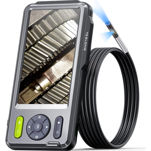 Teslong Endoscope with Light, Dual Lens Borescope 5'' HD Snake Inspection Camera Automotive Fiber Camera for Sewer Duct Plumbing Pipe (5ft)