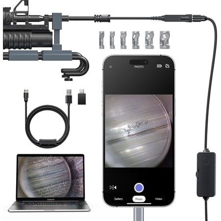 Teslong NTG100-C USB Borescope Camera 45in Flexible Probe Fits .20 Caliber & Larger Compatible with iPhone 15/16 & USB-C Android Devices