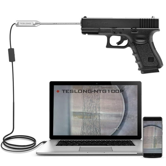 Teslong Rigid Pistol Borescope, Gun Cleaning Camera with LED Lights and Right-Angle Mirror 0.2-Inch Diameter Fits .20 Caliber, and Larger, 10'' Long Probe