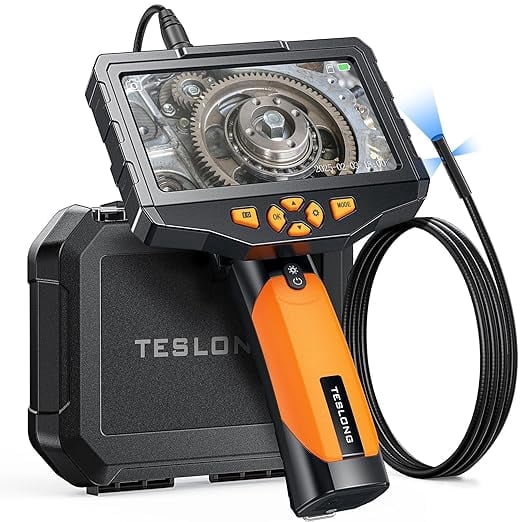 Teslong Triple Lens Borescope Inspection Camera Endoscope Camera with LED Light, NTS300 5" IPS Industrial Endoscope, 1080P Waterproof Flexible Probe ffor Wall,Automotive Engine,Home,Pipe,Car(5FT)