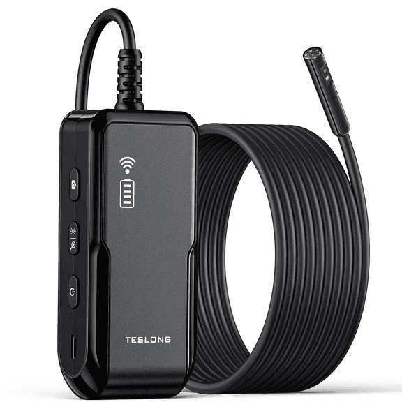 Teslong Wireless Endoscope, Dual Lens Inspection Camera IP67 Waterproof for Android & iPhone, iPad, Semi Rigid Cable WiFi HD Borescope with 7 Led Lights for Automotive Sewer Duct Plumbing Pipe-16.5FT