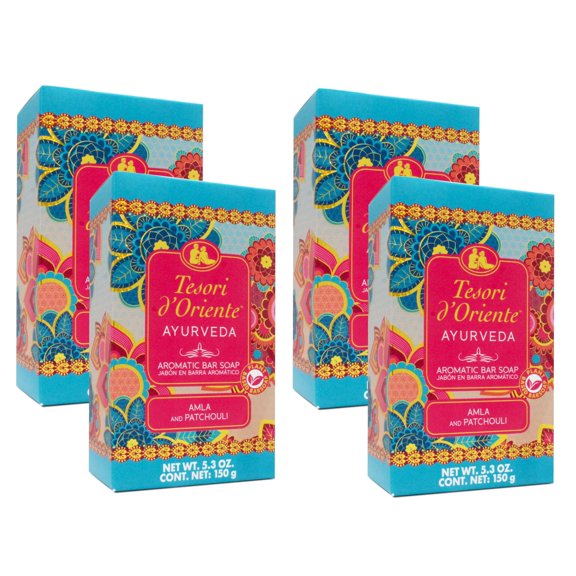 Tesori dOriente Ayurveda Bar Soap with Amla & Patchouli Scent, Gentle Cleanser for Men & Women, 5.3 OZ - 4 Pack