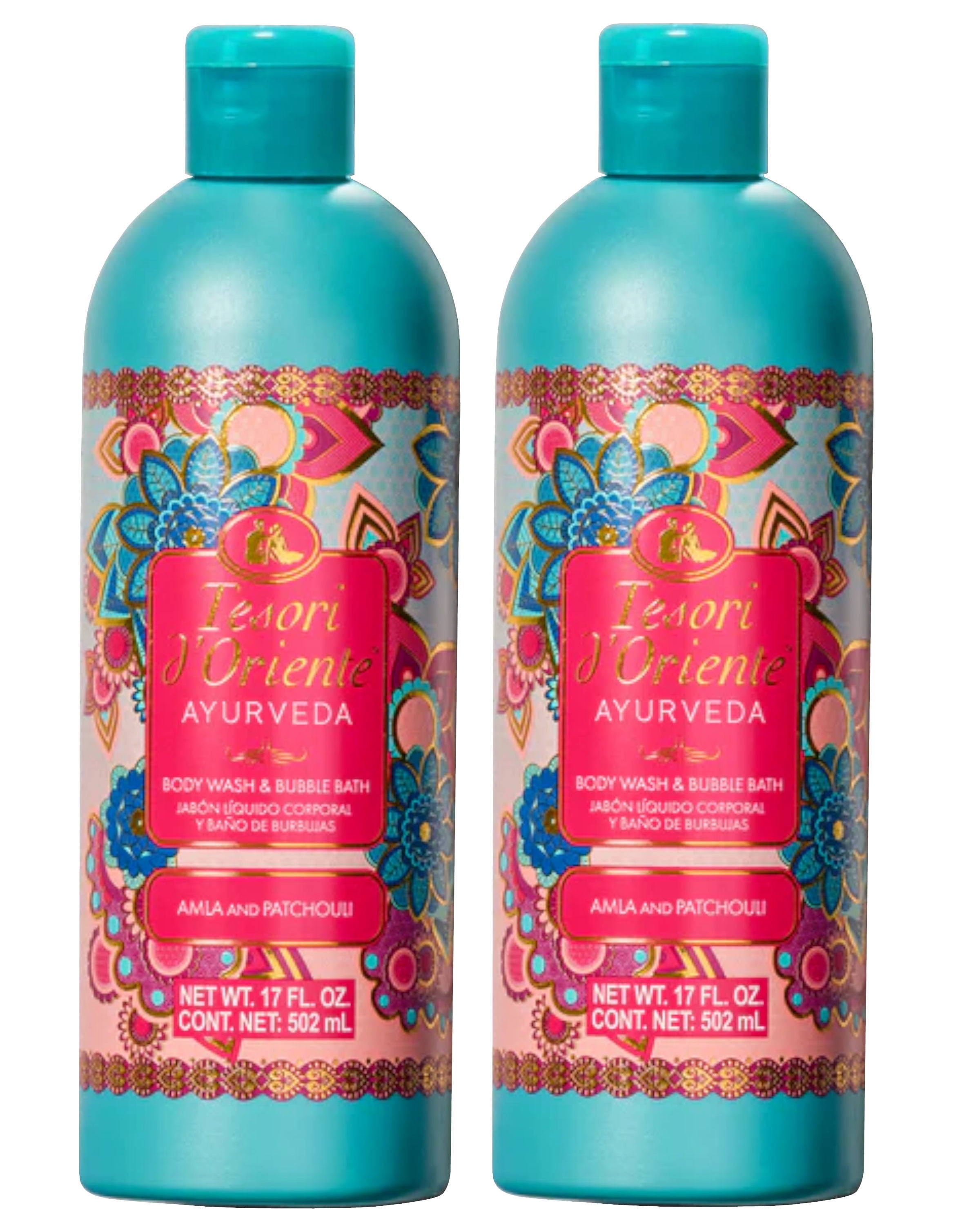 Tesori d'Oriente Ayurveda Body Wash & Bubble Bath, Alma and Patchouli Scent, 17 FL OZ - 2 Pack