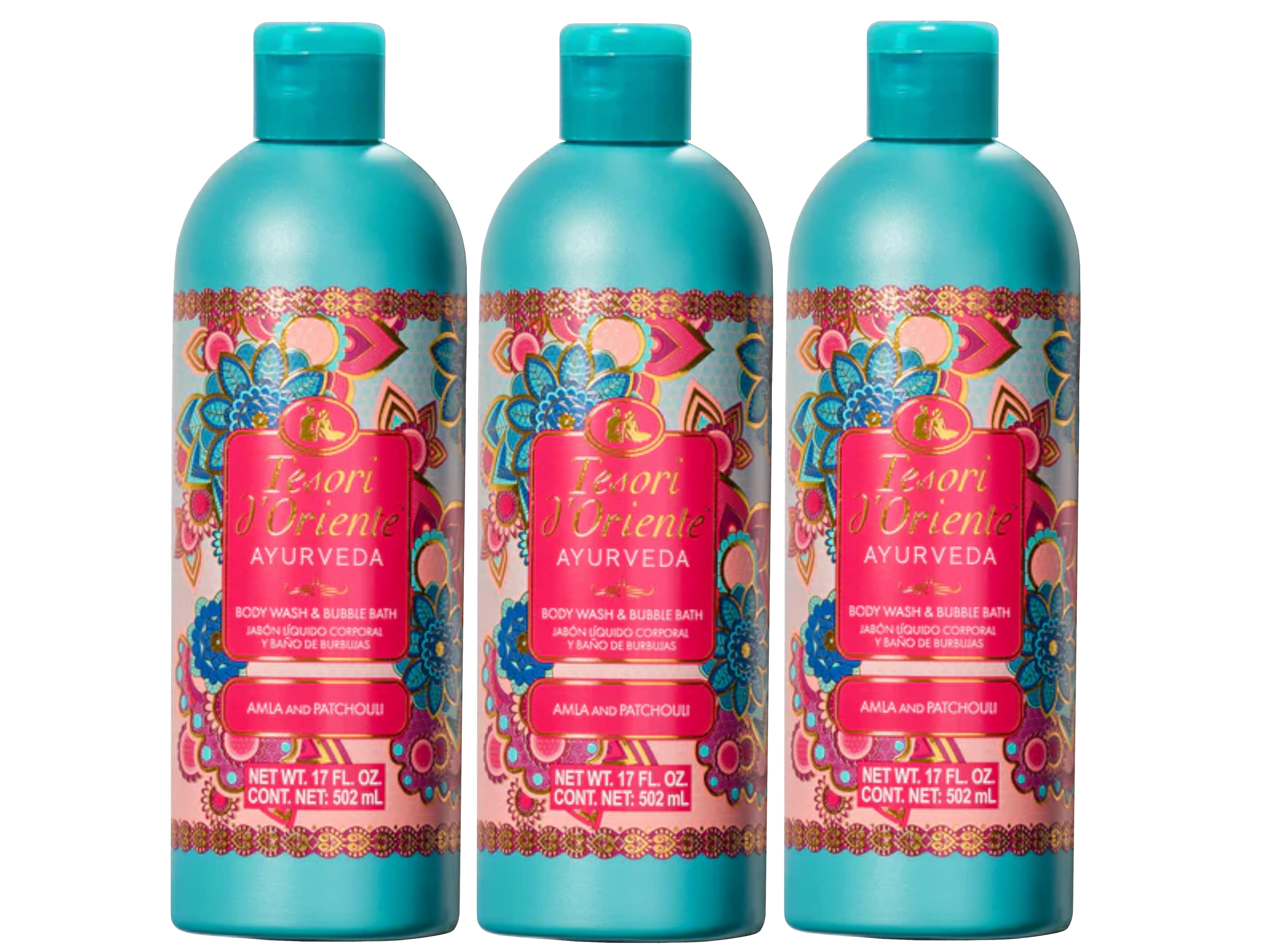 Tesori d'Oriente Ayurveda Body Wash & Bubble Bath, Alma and Patchouli Scent, 17 FL OZ - 3 Pack