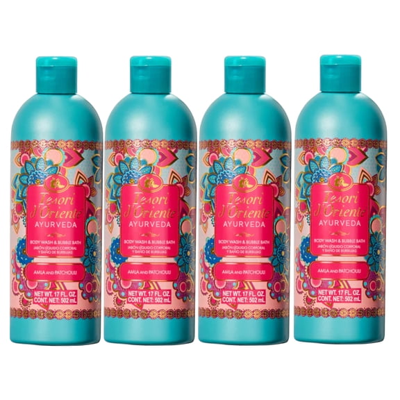 Tesori d'Oriente Ayurveda Body Wash & Bubble Bath, Alma and Patchouli Scent, 17 FL OZ - 4 Pack