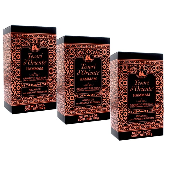Tesori d'Oriente Hammam Aromatic Bar Soap, Argan Oil & Orange Blossom Scent, 5.3 Ounce - 3 Pack