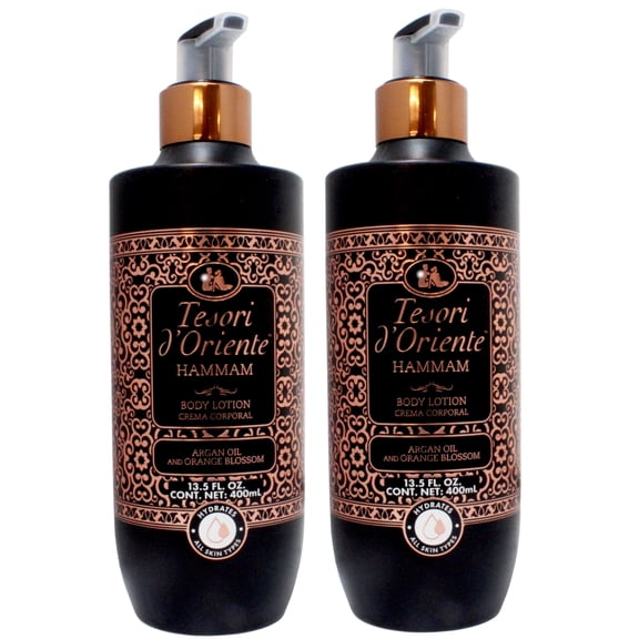 Tesori dOriente Hammam Body Lotion with Argan Oil and Orange Blossom, Fast-Absorbing Cream for All Skin Types, 13.5 FL OZ - 2 Pack