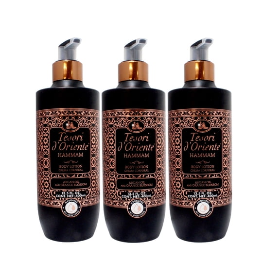 Tesori dOriente Hammam Body Lotion with Argan Oil and Orange Blossom, Fast-Absorbing Cream for All Skin Types, 13.5 FL OZ - 3 Pack
