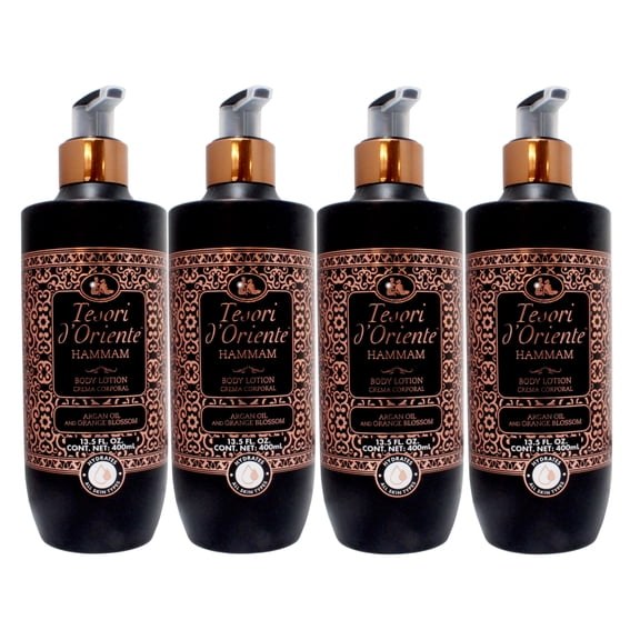 Tesori dOriente Hammam Body Lotion with Argan Oil and Orange Blossom, Fast-Absorbing Cream for All Skin Types, 13.5 FL OZ - 4 Pack