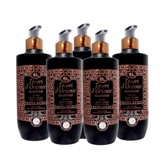 Tesori dOriente Hammam Body Lotion with Argan Oil and Orange Blossom, Fast-Absorbing Cream for All Skin Types, 13.5 FL OZ - 5 Pack