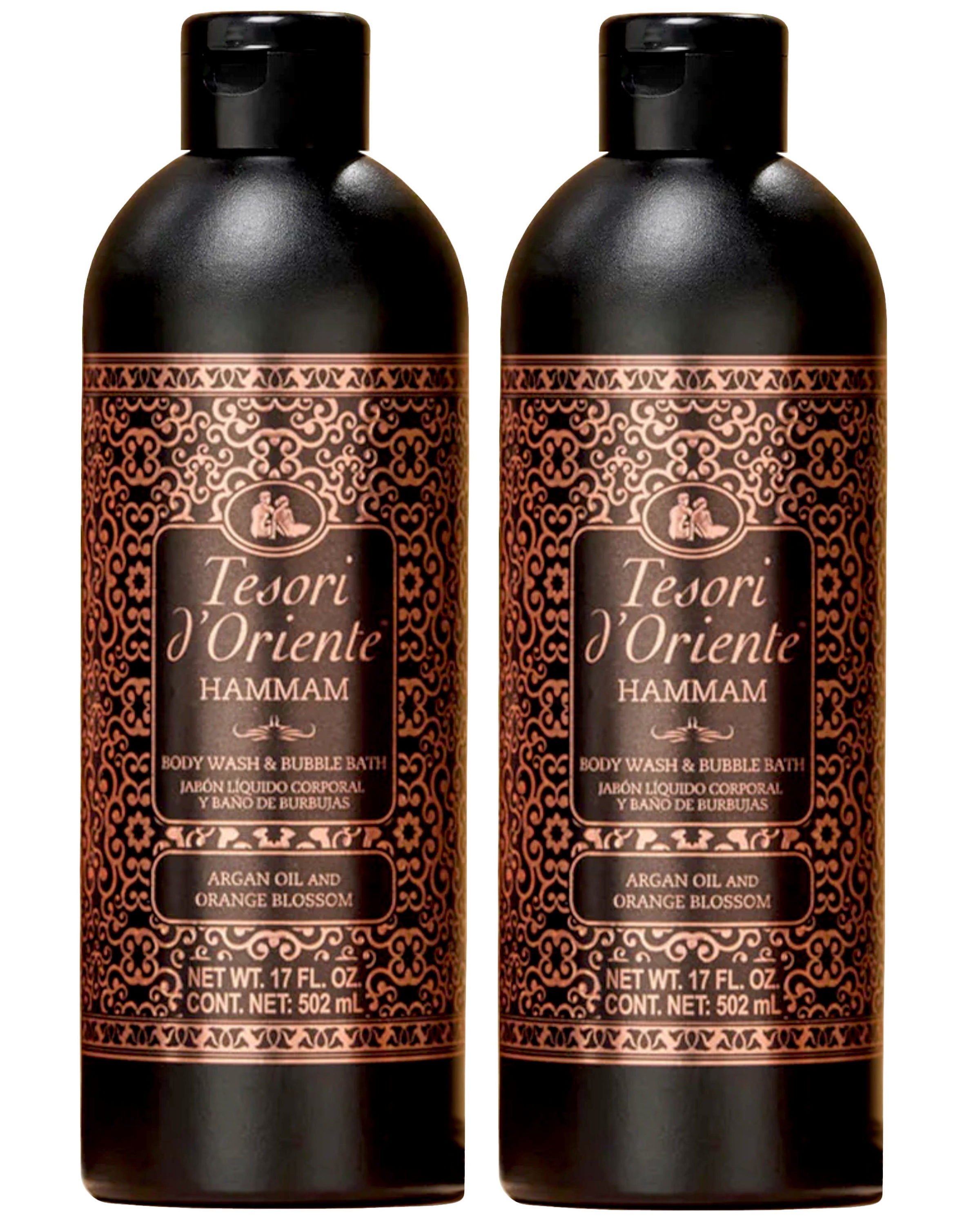 Tesori d'Oriente Hammam Body Wash & Bubble Bath, Argan & Orange Blossom Scent, 17 FL OZ - 2 Pack