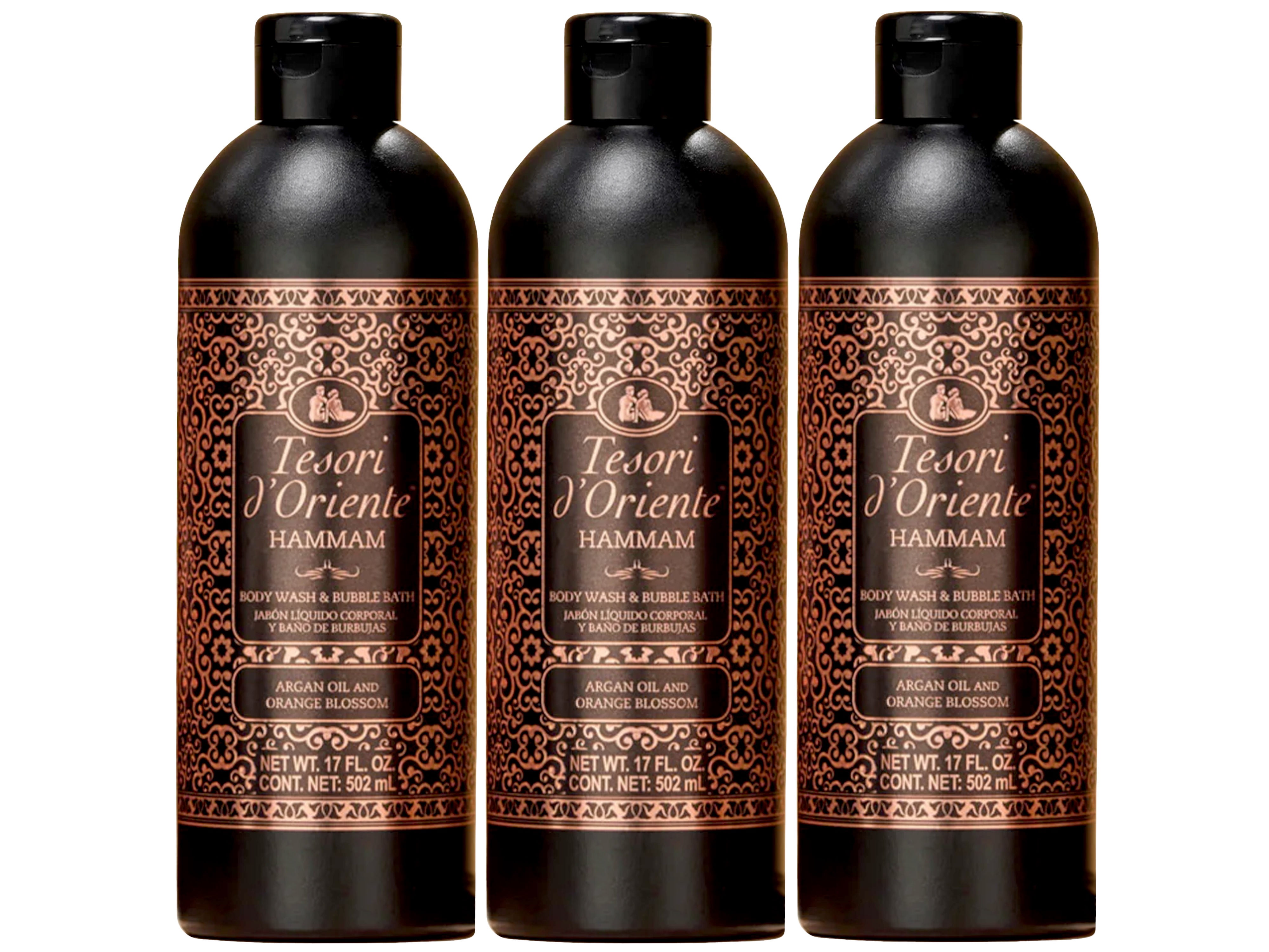Tesori d'Oriente Hammam Body Wash & Bubble Bath, Argan & Orange Blossom Scent, 17 FL OZ - 3 Pack