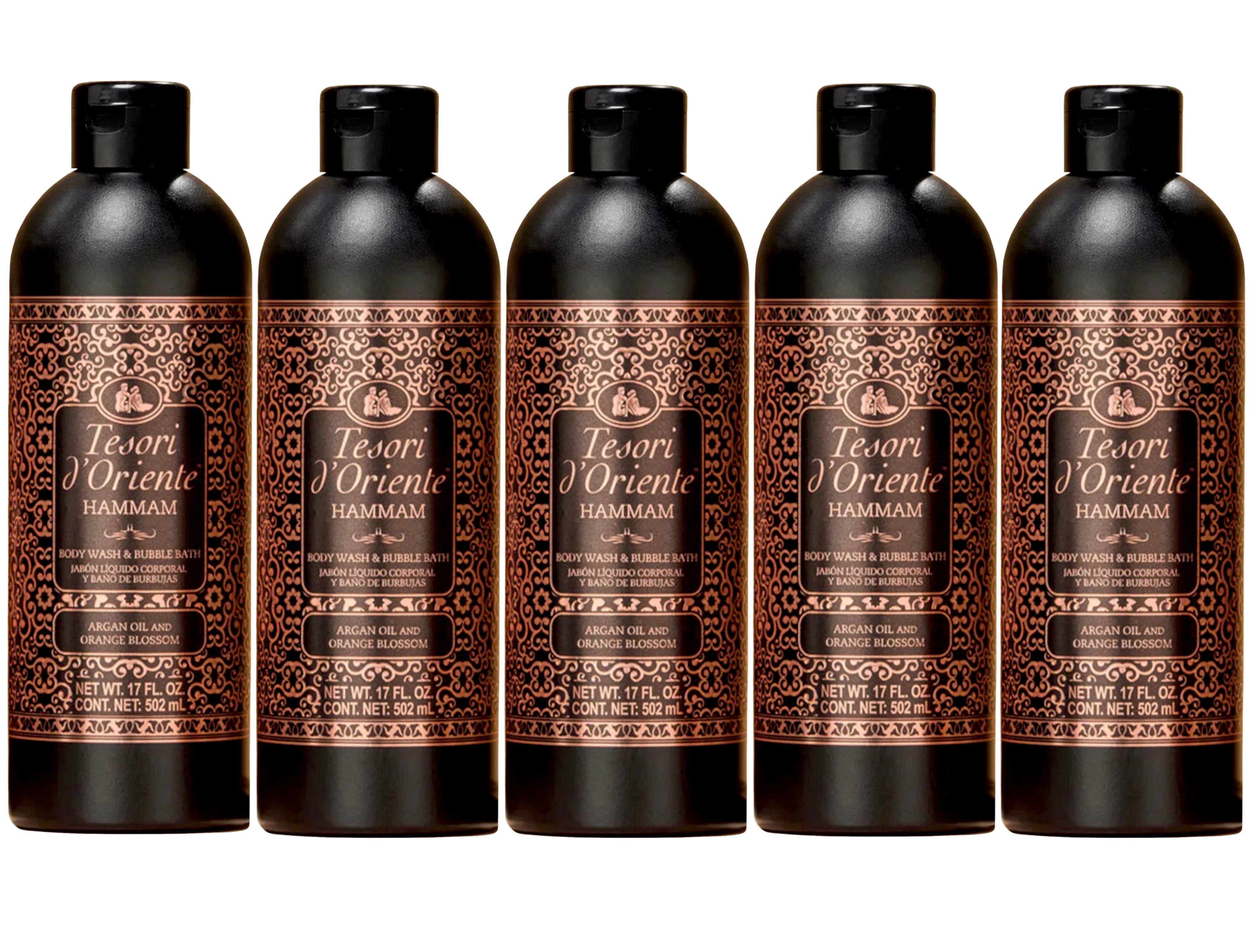 Tesori d'Oriente Hammam Body Wash & Bubble Bath, Argan & Orange Blossom Scent, 17 FL OZ - 5 Pack