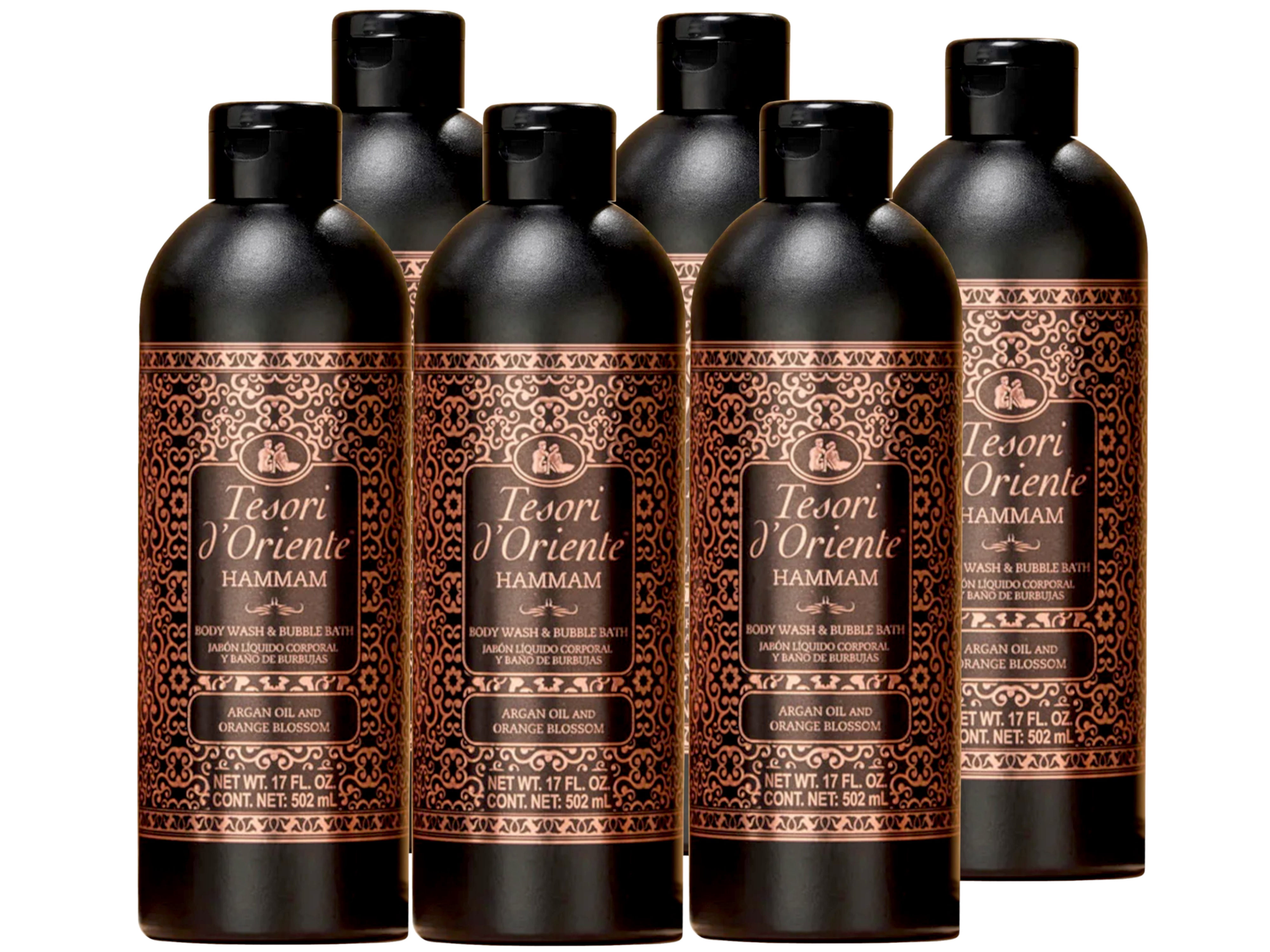 Tesori d'Oriente Hammam Body Wash & Bubble Bath, Argan & Orange Blossom Scent, 17 FL OZ - 6 Pack
