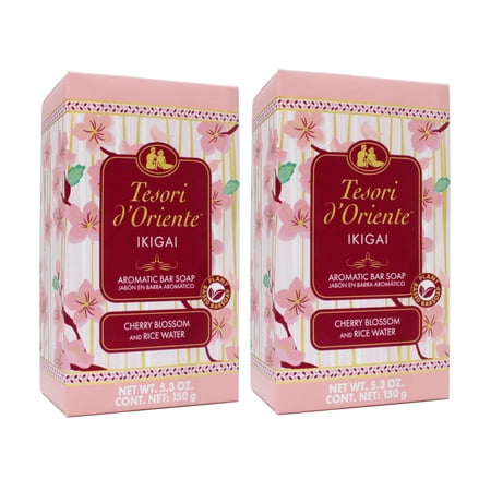 Tesori d'Oriente Ikigai Aromatic Bar Soap, Cherry Blossom & Rice Water Scent, 5.3 Ounce - 2 Pack