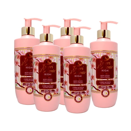 Tesori d’Oriente Ikigai Body Lotion, Daily Hydrating Moisturizer with Rice Water and Cherry Blossom Scent for All Skin Types, 13.5 FL OZ - 5 Pack