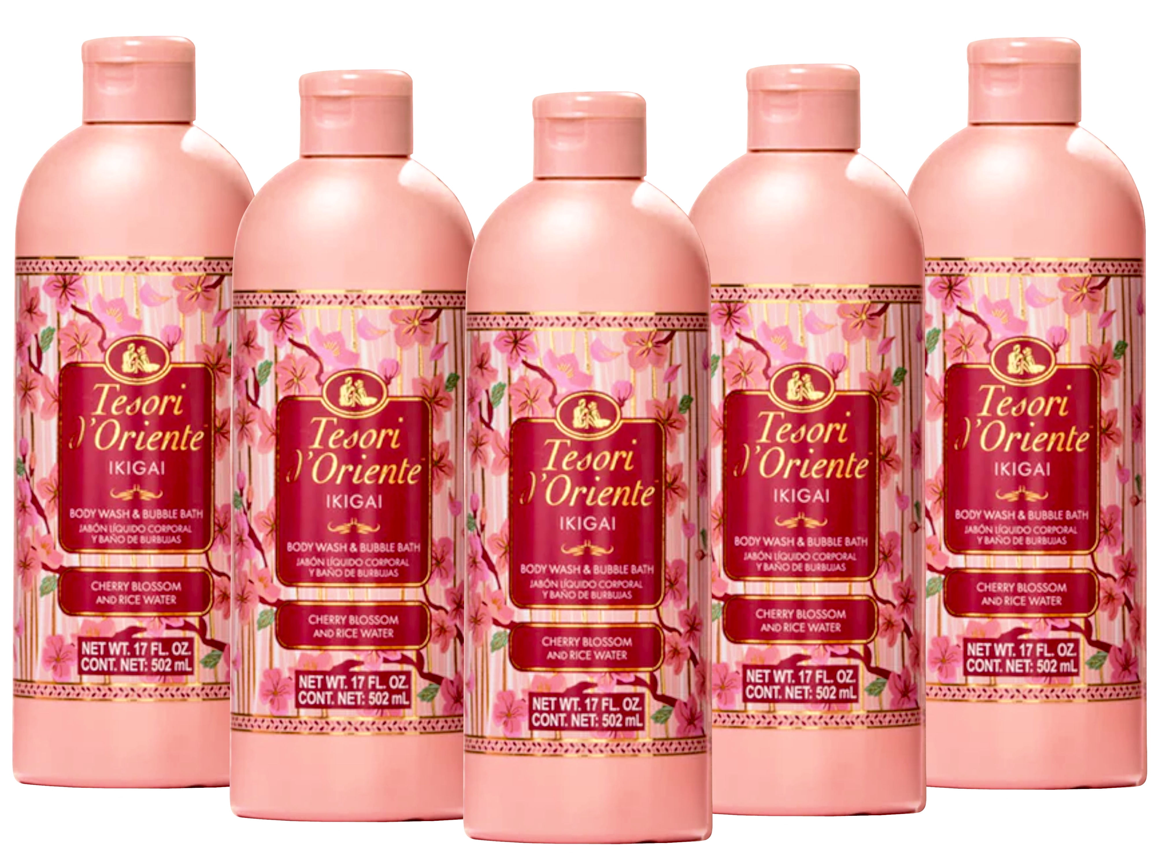 Tesori d'Oriente Ikigai Body Wash & Bubble Bath, Cherry Blossom & Rice Water Scent, 17 FL OZ - 5 Pack