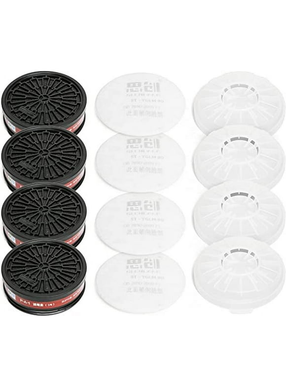 Tesoro Moda Replaceable Filter Cartridges Set - P-A-1 LDY3 Dual Respirator Filters - Fits Full Face Masks - 4 Carbon Filter Cartridges, 4 Cotton Filters, 4 Filter Covers