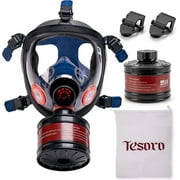 Tesoro Moda Survival & Tactical Full Face Gas Mask Respirator - Heavy-Duty Anti-Fog Air Filtration Mask with 40mm Activated Charcoal Filter for Vapor, Smoke & Particulates