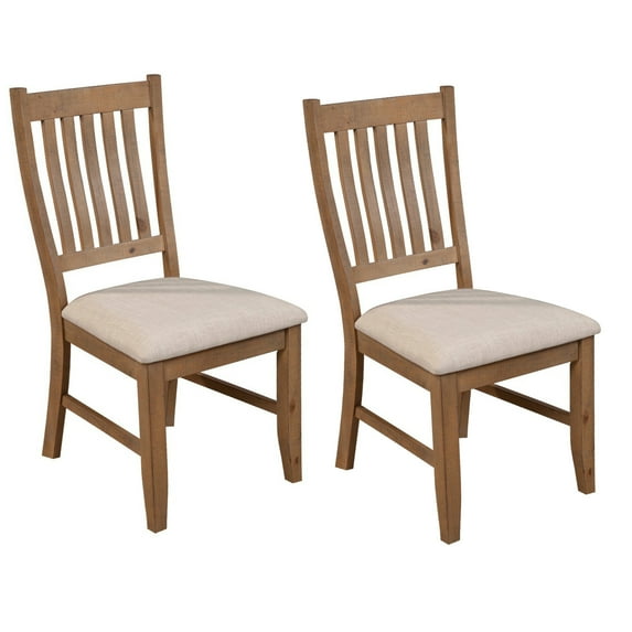 Tess 24 Inch Set of 2 Dining Side Chair Slatted Back Beige Cushion Brown