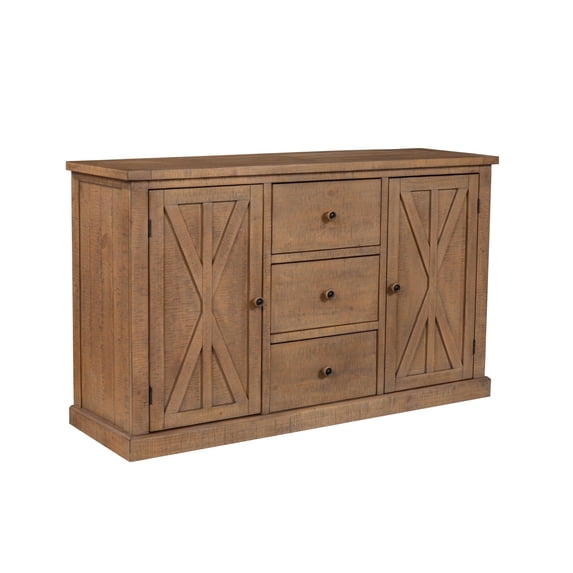 Tess 60 Inch Sideboard Buffet Cabinet Console, 3 Drawers, 2 Doors, Brown