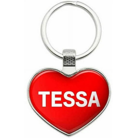 Tessa - Names Female Metal Heart Keychain Key Chain Ring, Multiple Colors Available