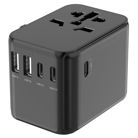 Caricabatterie Da Viaggio Universale 100W GaN Con 5 Porte USB (3 USB-C) – Adattatore Per Spina Internazionale Per USA, Europa, UK, Australia E Oltre