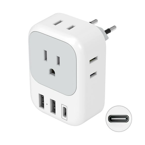 Type C US to EU Travel Plug Adapter with 4 AC Outlets 3 USB Ports