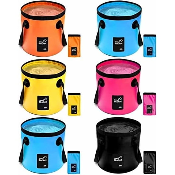 Tessco 6 Pcs 20L Collapsible Bucket with Handle 5 Gallon Folding Water Container Lightweight Foldable Bucket Portable for Outdoor Camping Hiking Traveling Kitchen, 5 Colors